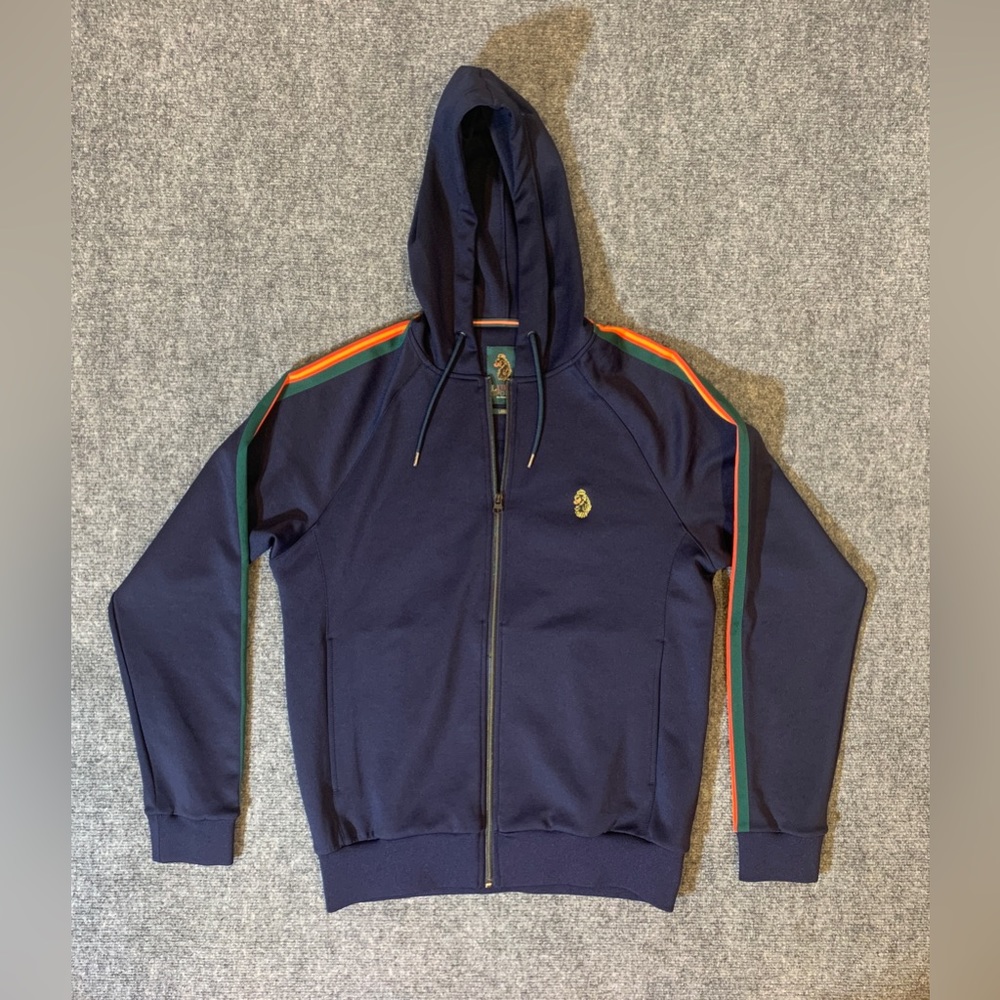 Mens Jacket Luke 1977 Hoodie  Retro Striped Sleeves in Navy Size L